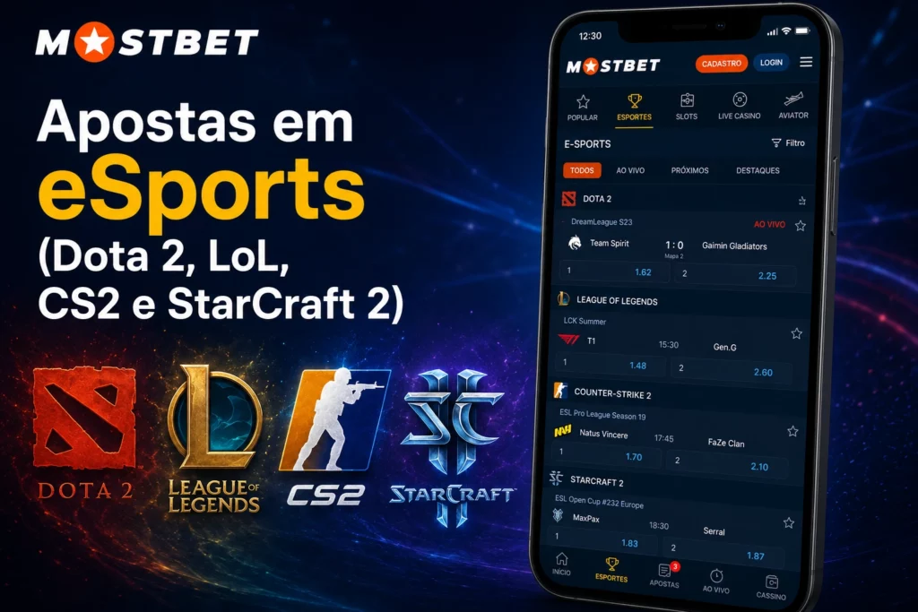 Apostas em eSports (Dota 2, LoL, CS2 e StarCraft 2)
