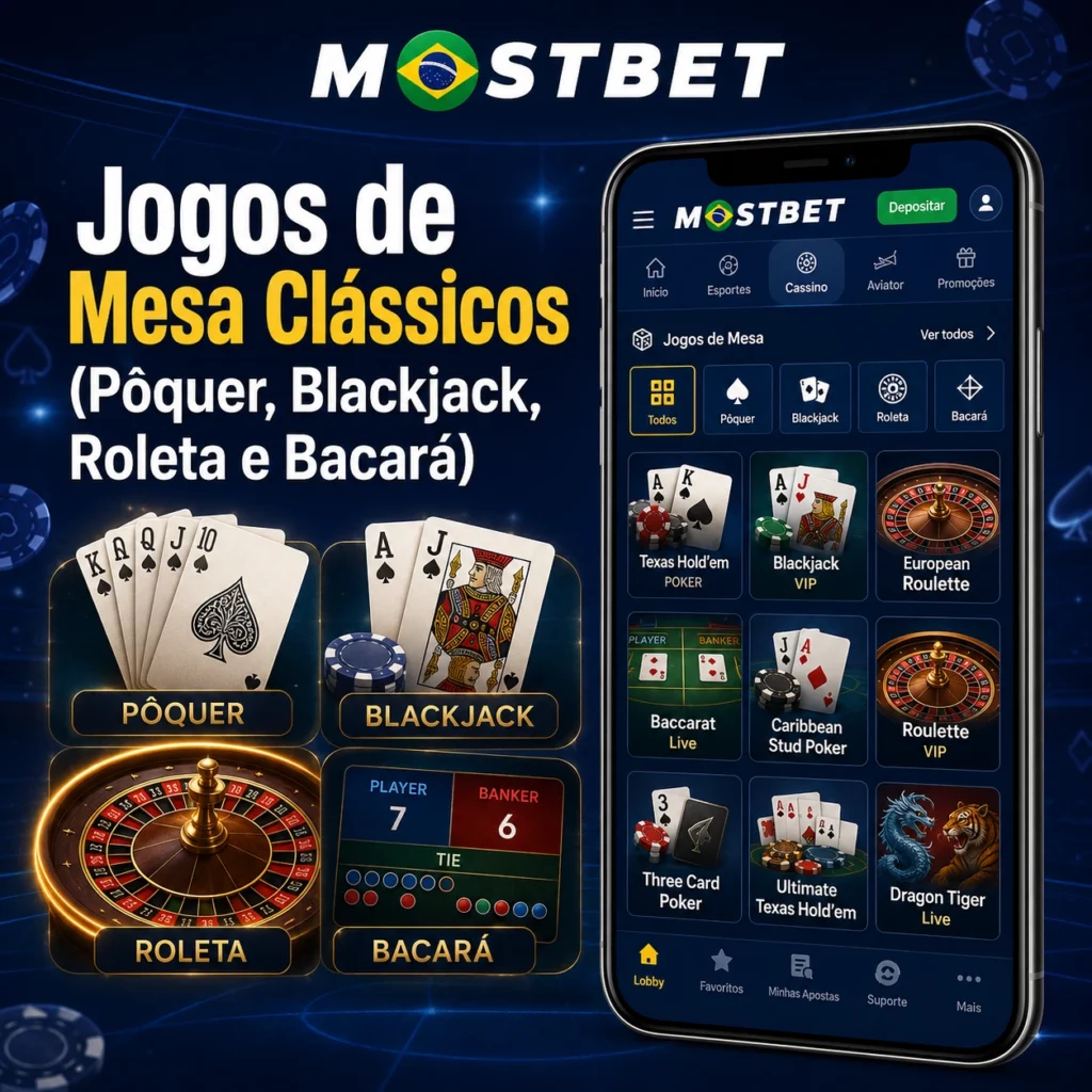 Jogos de Mesa Clássicos (Pôquer, Blackjack, Roleta e Bacará)